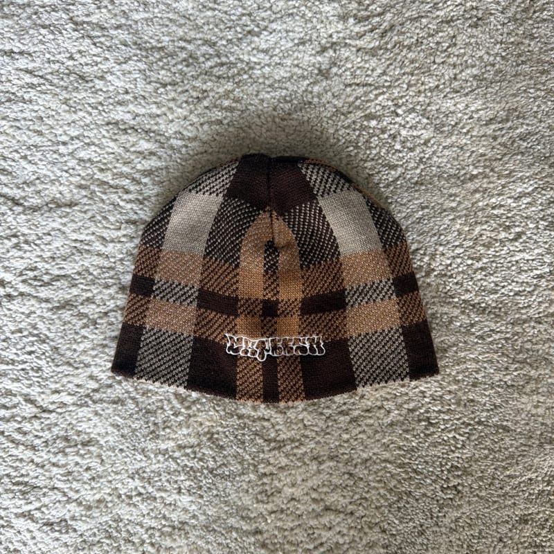 beanie - plaid brown