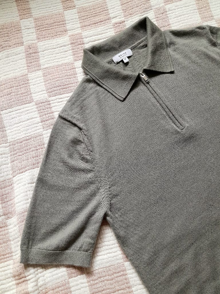 Męska koszulka polo zapinana na zamek Reiss rozmiar M kolor oliwkowy khaki
