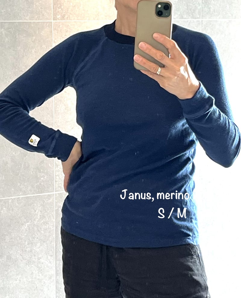 Granatowa koszulka z wełny merino, Janus, pasuje na S / M, rozmiar z metki 16 lat